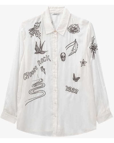 IKKS Graphic-embroidered Long-sleeve Woven Shirt - White