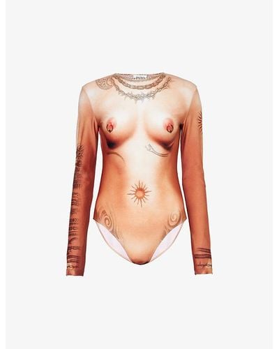 Jean Paul Gaultier Trompe L'oeil Stretch-mesh Bodysuit - Pink