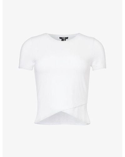 PAIGE Noemi Cross-hem Stretch-jersey T-shirt - White