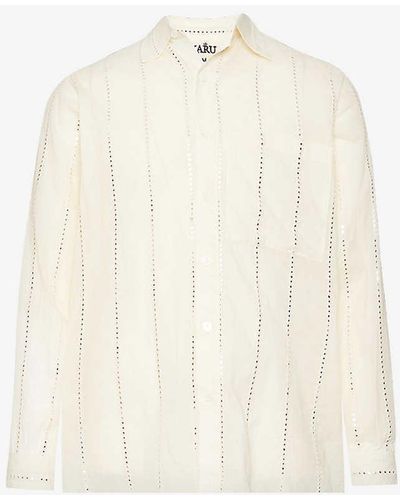 Karu Research Mirror-embroidered Dipped-hem Relaxed-fit Cotton Shirt - White