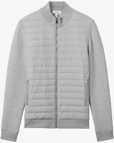 Reiss Freddie Quilted Knitted Cotton-blend Jacket - Grey