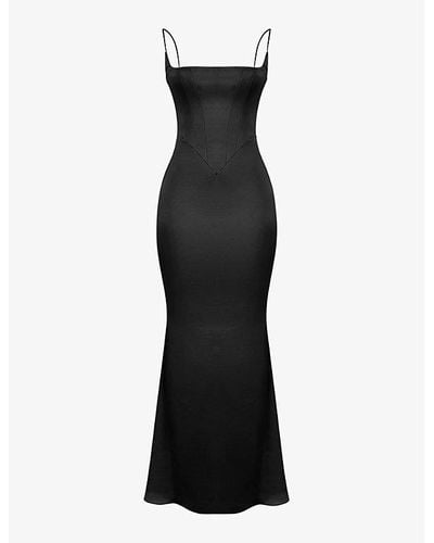 House Of Cb Satin Olivette Corset Maxi Dress, Size: - Black