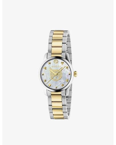 Gucci Ya1265012 G-timeless 18ct Yellow Gold-plated Stainless-steel And Mother-of-pearl Watch - White