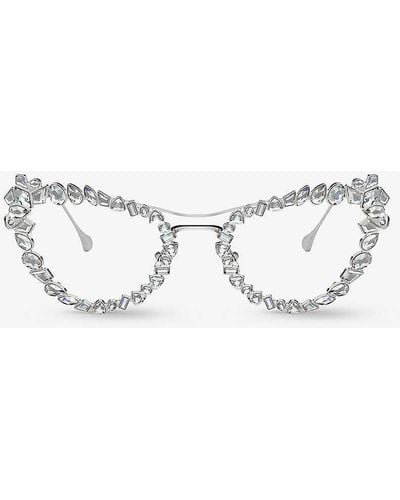 Swarovski Sk7011 Cat-eye Gem-embellished Metal Optical Glasses - White