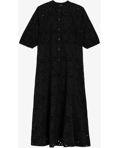 Ted Baker Nikaia Broderie-anglaise Relaxed-fit Cotton Midi Dress - Black