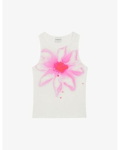Claudie Pierlot Floral-print Sleeveless Cotton T-shirt - Pink