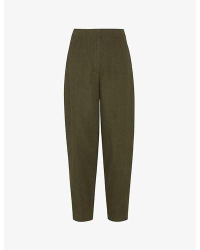 Whistles Barrel-leg Loose-fit Linen Pants - Green