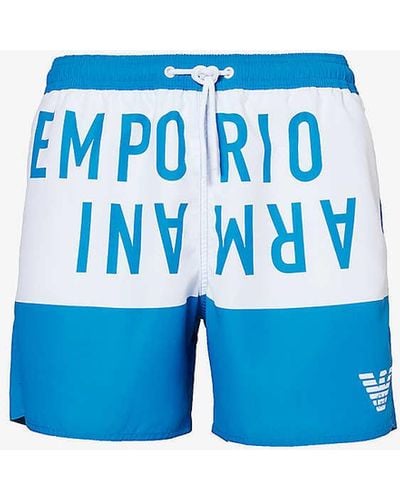 Emporio Armani Brand-print Drawstring Swim Shorts - Blue