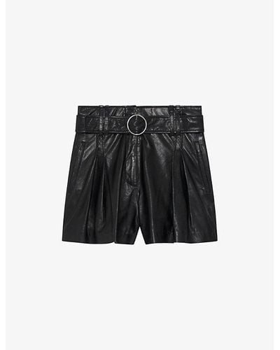 IRO Paoli Belted Leather Shorts - Black
