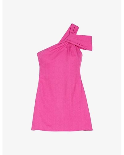 Maje One-shoulder Draped Woven Mini Dress - Pink