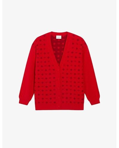 Claudie Pierlot Logo-print V-neck Knitted Cardigan - Red