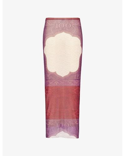 Jean Paul Gaultier Cartouche Money-print Mesh Maxi Skirt - Red