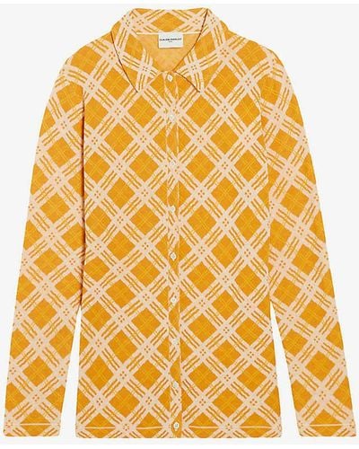 Claudie Pierlot Check-print Long-sleeve Cotton-blend Shirt - Yellow