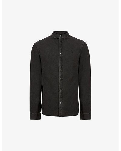 AllSaints Cortes Boxy Short Sleeved Denim Shirt, $160, AllSaints