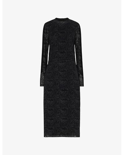 Whistles squiggle Long-sleeve Stretch-mesh Midi Dress - Black