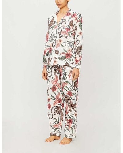 Desmond & Dempsey Soleia Jungle-print Organic Cotton Pyjama Set X - White