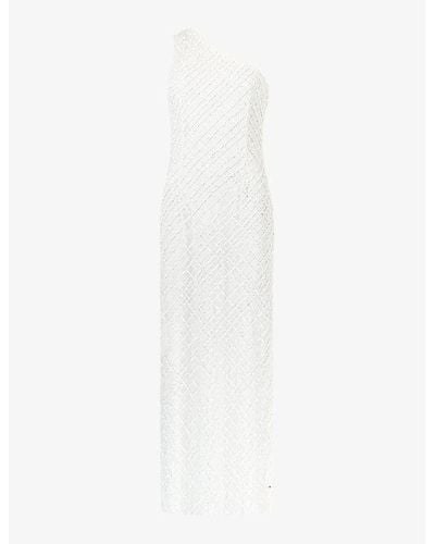 Ro&zo Asymmetric Beaded Woven Maxi Dress - White