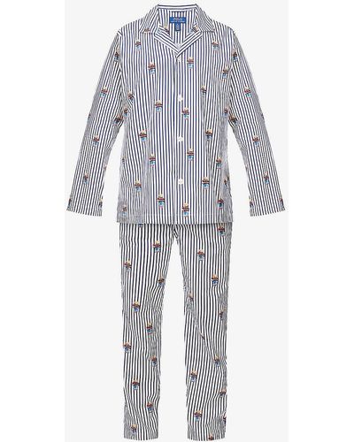 Polo Ralph Lauren Bear-print Striped Cotton Pyjama Set - Blue