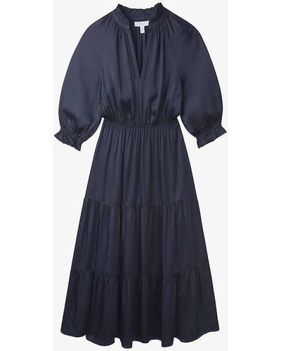 The White Company Lace-trimmed Tiered Satin Midi Dress - Blue