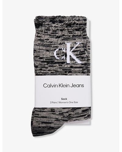 Calvin Klein Branded Crew-length Pack Of Two Cotton-blend Socks - Gray