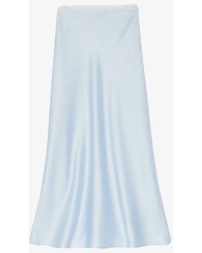 Sandro Logo Lace-waistband Floaty-hem Satin Midi Skirt - White