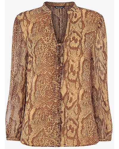 Whistles Serpant Graphic-print Tie-front Woven Shirt - Brown