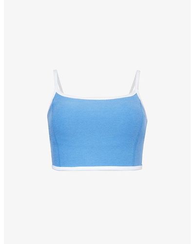 Beyond Yoga Spacedye New Moves Contrast-trim Stretch-woven Top - Blue