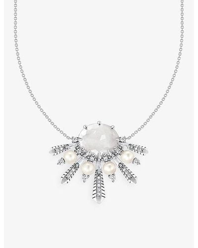Thomas Sabo Winter Sun Rays Sterling Silver, Zirconia, Milky Quartz And Pearl Necklace - White