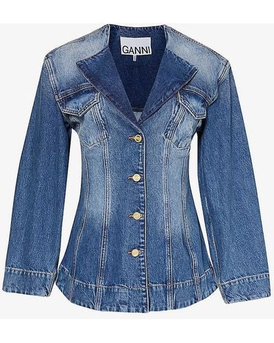 Ganni Cutline Slim-fit Denim Jacket - Blue