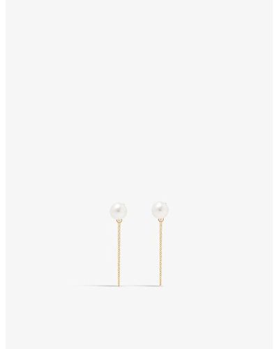 Mateo Chain-drop 14ct Yellow-gold, Pearl And 1.22ct Diamond Earrings - White