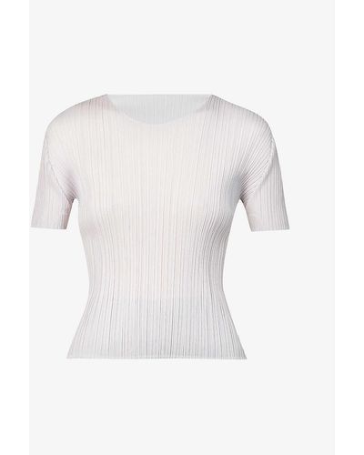 Pleats Please Issey Miyake Basics High-neck Pleat Knitted Top - White