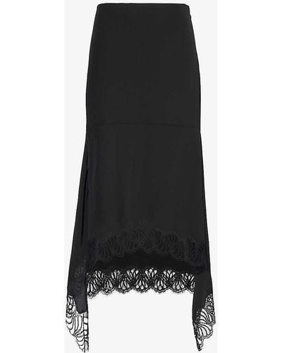 Stella McCartney Lace-trim High-rise Silk-crepe Midi Skirt - Black
