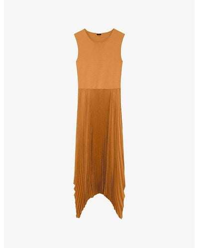 JOSEPH Dera Pleated-skirt Woven Midi Dress - Brown