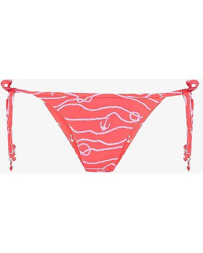 Seafolly Set Sail Graphic-print Bikini Bottoms - Pink