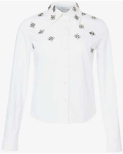 Rabanne Haut Floral-embellished Regular-fit Cotton-poplin Shirt - White
