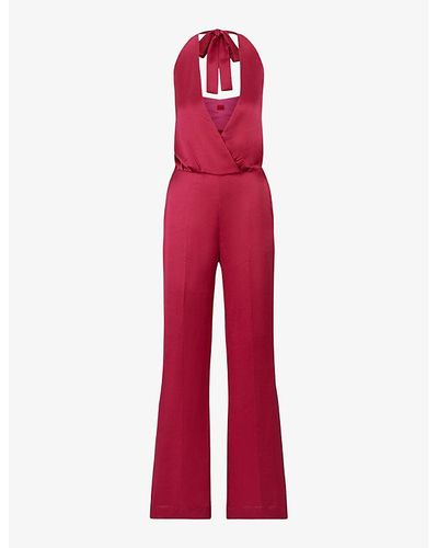 HUGO Halterneck Sleeveless Recycled Polyester-blend Jumpsuit - Red