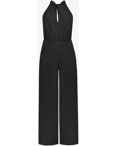 Ro&zo Sophia Twisted-neckline Wide-leg Crepe Jumpsuit - Black