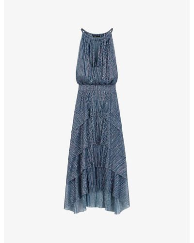 Maje Ruffled-lamé Elasticated-waist Woven Midi Dress - Blue