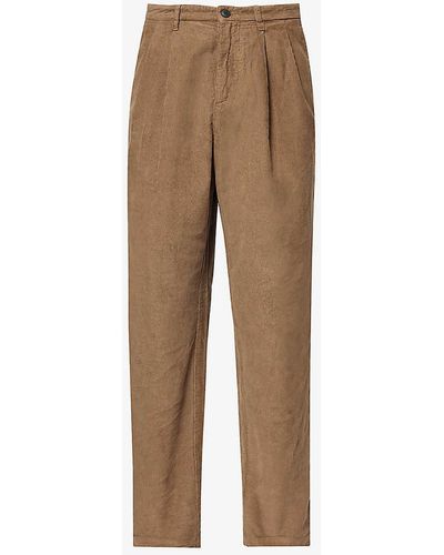 Sunspel Pleated Tapered-leg Mid-rise Cotton-corduroy Trousers - Natural