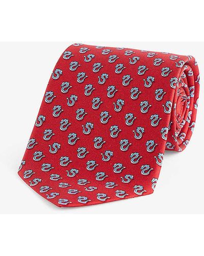 Ferragamo Graphic-pattern Wide-blade Silk Tie - Red