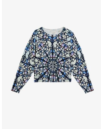 Ted Baker Ashlina Kaleidoscopic-print Boxy-fit Knitted Jumper - Blue