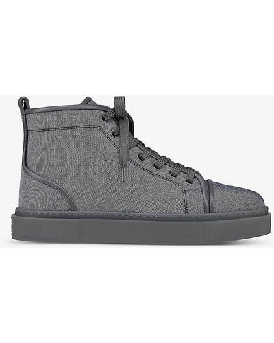 Christian Louboutin Adolon Linen-weave And Suede High-top Trainers - Grey