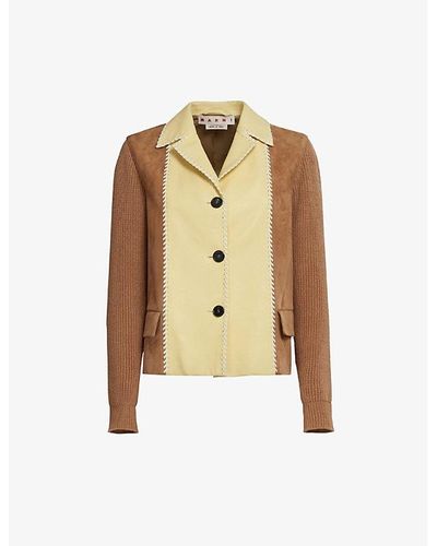 Marni Two-toned Contrast-stitch Regular-fit Leather Jacket - Natural