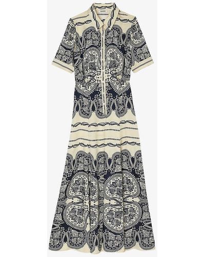 Sandro Graphic-print Short-sleeve Woven Midi Dress - Multicolour