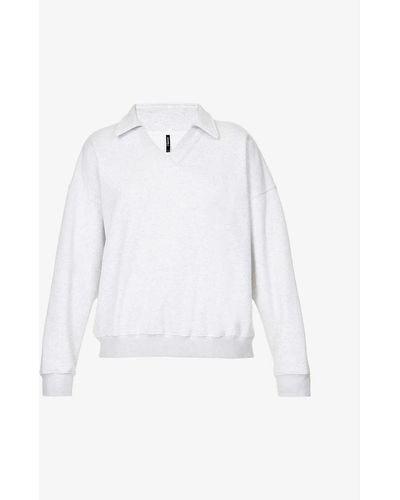 ADANOLA Open-collar Oversized Cotton-fleece Sweatshirt - White
