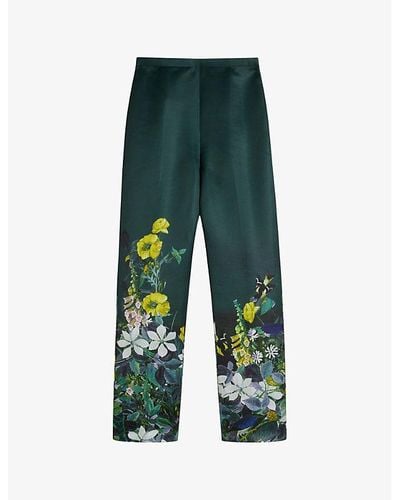 Ted Baker Aikaat Floral-print Tapered-leg Mid-rise Woven Pants - Green