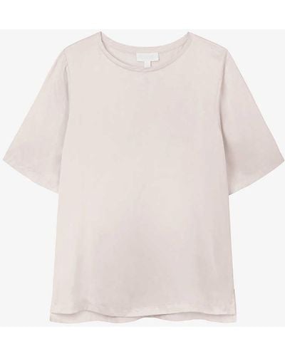 The White Company Satin-front Short-sleeve Stretch-jersey T-shirt - White