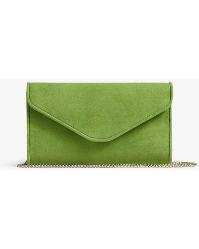 LK Bennett Dominica Piped-trim Suede Envelope-clutch Bag - Green