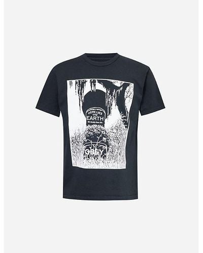 Obey Here Lies Earth Graphic-print Cotton-jersey T-shirt - Black