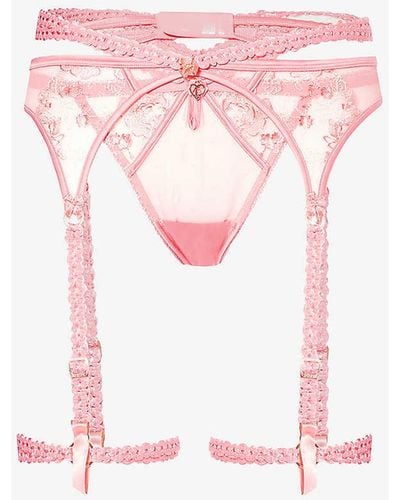 Lounge Underwear Casey Floral-embroidered Mesh Two-piece Set - Pink
